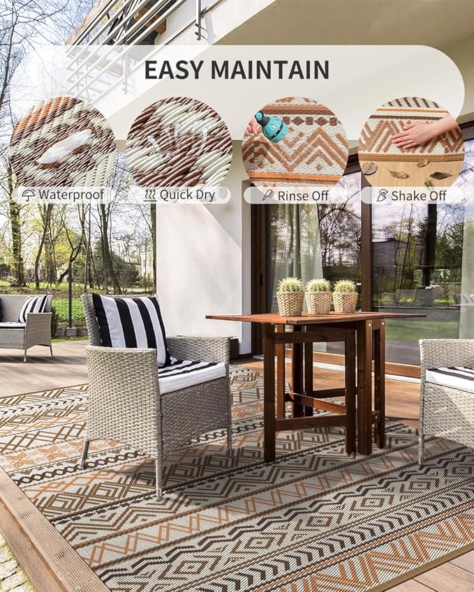 MontVoo Outdoor Rug Carpet Waterproof-Patio Rug Mat 5x8 Reversible RV Camping Rug Picnic Mat Plastic Straw Outside Rug for Balcony Porch Deck Beach-Boho Outdoor Area Rug for Patio Decor Colorful