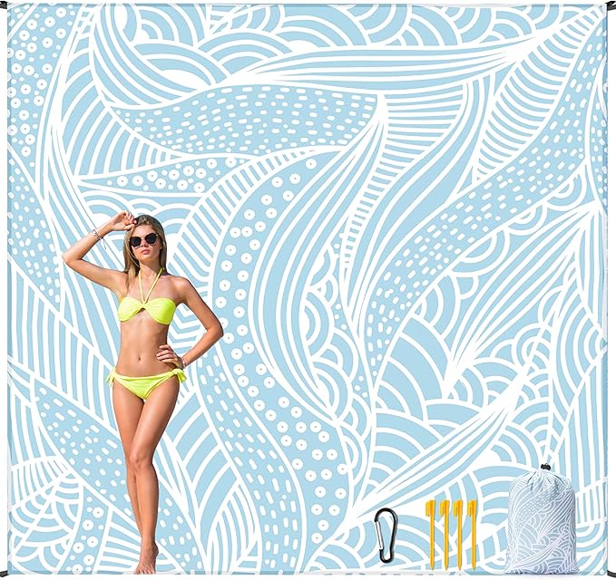 Beach Blanket Waterproof Sandproof Beach Mat 79”x 83” for 1-4 Adults Quick Drying Durable Outdoor Picnic Mat for Beach Festival Travel Picnic Camping Hiking (BL-Ripple, 79"×108"(6 Person))