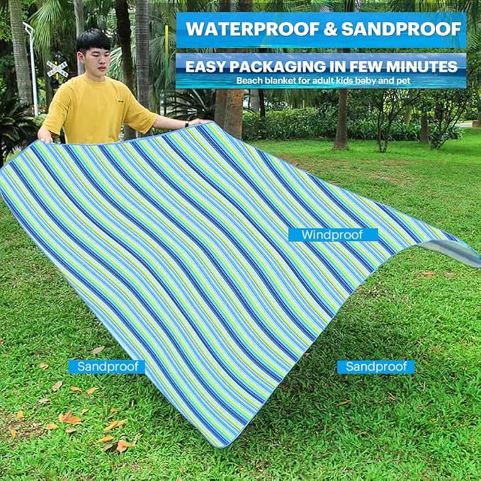Extra Large Beach Blanket Outdoor Picnic Blankets, Light Foldable Waterproof Sand Free Picnic Mat Beach Mats for Family Festival BBQ Park Grass Lawn Camping Hiking Travel Concerts (BLUE 2, 80x80 in)