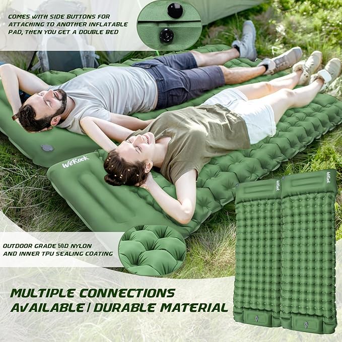 Camping Sleeping Pad, Ultralight Inflatable Camping Mat with Pillow Built-in Foot Pump Inflatable Sleeping Pads for Hiking Backpacking Camping Family Trips Tent(Green)