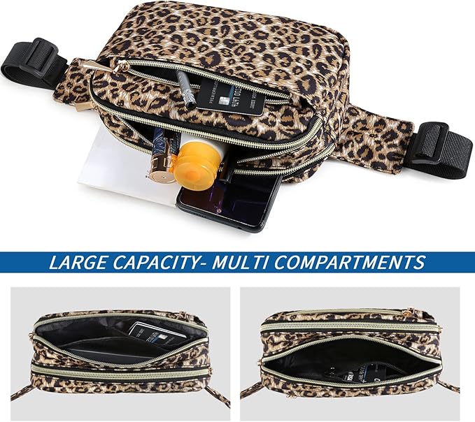 Fanny Packs for Women Men Fashion Plus Size Waist Pack Belt Bag Fanny Pack for Girls Boys with 5 Pockets Adjustable Belt, Cute Bum Bag Hip Bags for Travel Disney Running Hiking (Cheetah Fanny Pack)