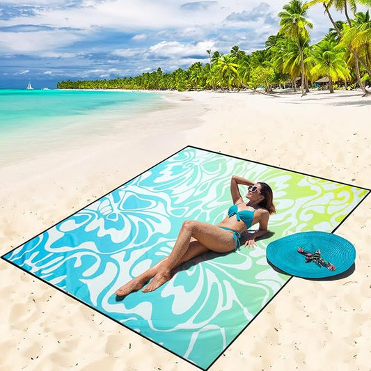 Beach Blanket Waterproof Sandproof Beach Mat 79" X 83" /10'x9'for 2-8 Adults Quick Drying Outdoor Picnic Mat Beach Accessories for Travel, Camping, Hiking