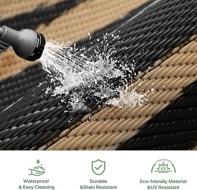 GENIMO Outdoor Rug 5'x8' Waterproof for Patio, Reversible Outdoor Plastic Straw Rug Carpet, Camping Mats for Outdoor Decor, RV, Backyard, Deck, Balcony, Picnic, Black & Brown