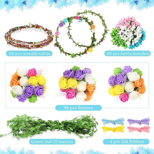 Syhood Rose Style Crowns Making Kit, 168 Pcs Parts, Make Your Own Flower Crown Wreath Headbands and Bracelets Craft Kit Hair Accessories Handmade DIY Floral Crown Garland Kit Presents for Party