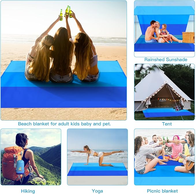 BYDOLL Beach Blanket 78''X81'' 4-7 Adults Oversized Lightweight Waterproof Sandproof Blanket for Beach Large Picnic Mat Travel Camping