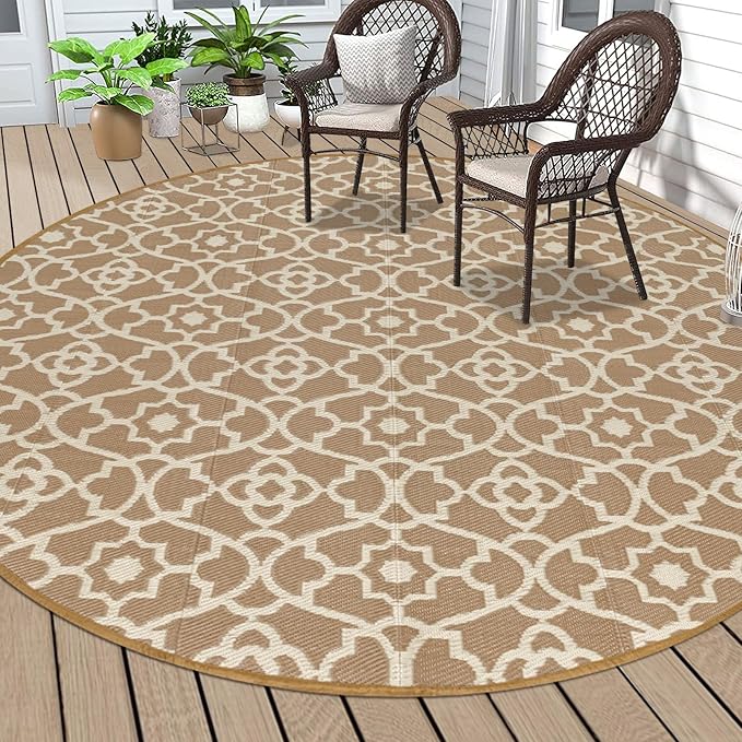 HEBE Outdoor Rug 8ft for Patios Waterproof Clearance Reversible Patio Mat Plastic Straw Rug RV Camping Mat Outside Area Rug Carpet for Camping RV,Porch,Deck,Balcony,Camper,Backyard