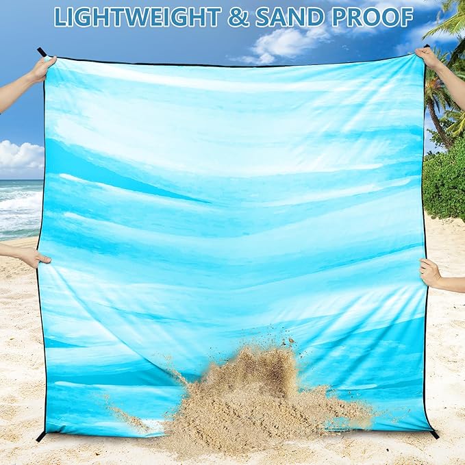 Beach Blanket Waterproof Sandproof Beach Mat 79" X 83" /10'x9'for 2-8 Adults Quick Drying Outdoor Picnic Mat Beach Accessories for Travel, Camping, Hiking