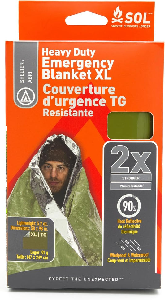 S.O.L. Survive Outdoors Longer 90% Heat Reflective Heavy-Duty Emergency Blanket - Thick, Rugged for Disaster Preparedness Kit - Waterproof, Windproof, Tear-Resistant - 58" x 98", 3.2 oz, Green