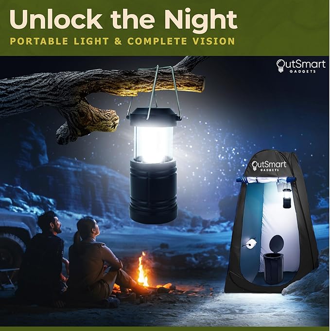 Outdoor Portable Toilet Set for Adults with Camping Night Lantern, Folding XL Toilet, Pop Up Privacy Tent and Carry Bags, Multipurpose Potty, Washable and Foldable for RV Travel