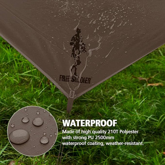 FREE SOLDIER Camping Tarp Waterproof Portable Multifunctional Outdoor Traveling Awning Backpacking Shelter Rain Tarp (Taupe 10×10.5ft)