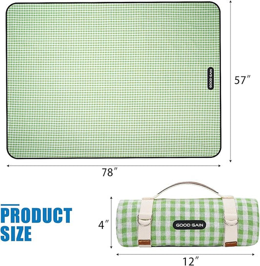 G GOOD GAIN Picnic Blankets Outdoor Extra Large - Waterproof Picnic Blanket with Carry Strap | Machine Washable Picnic Mat with Sandproof Backing for Park, Grass, Camping, Hiking, Concerts (Lime)