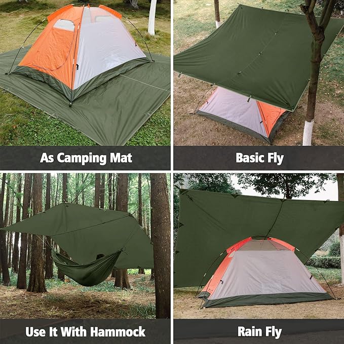 FREE SOLDIER Camping Tarp Waterproof Portable Multifunctional Outdoor Camping Traveling Awning Backpacking Shelter Rain Tarp (Dark Green 13×13ft)