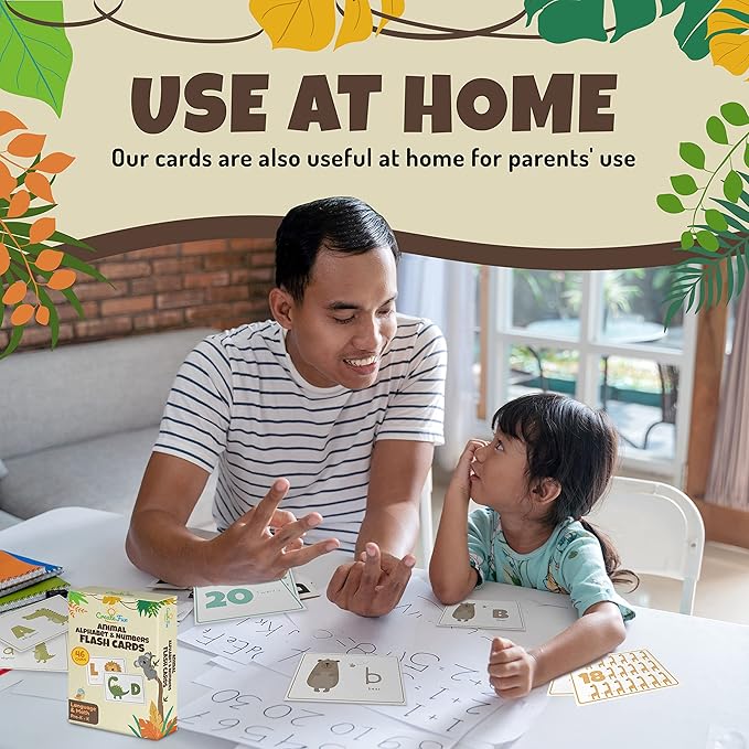 Alphabets and Numbers Animal Flash Cards for Babies, Toddlers, Pre-K, and Kindergarten – Montessori Learning Gift – Uppercase & Lowercase Letters, 123 – 46 Extra Thick Educational Cards