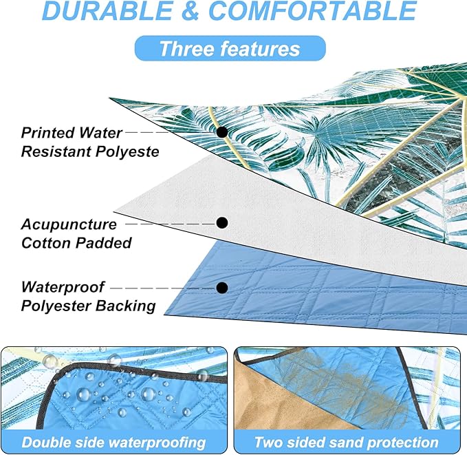 Picnic Blankets Outdoor Extra Large Thick- Waterproof Beach Mat Sand Free Foldable with Carry Strap,Portable Camping Blanket, Park Blanket for Grass Lawn Hiking Travel Concerts Gifts Ideas