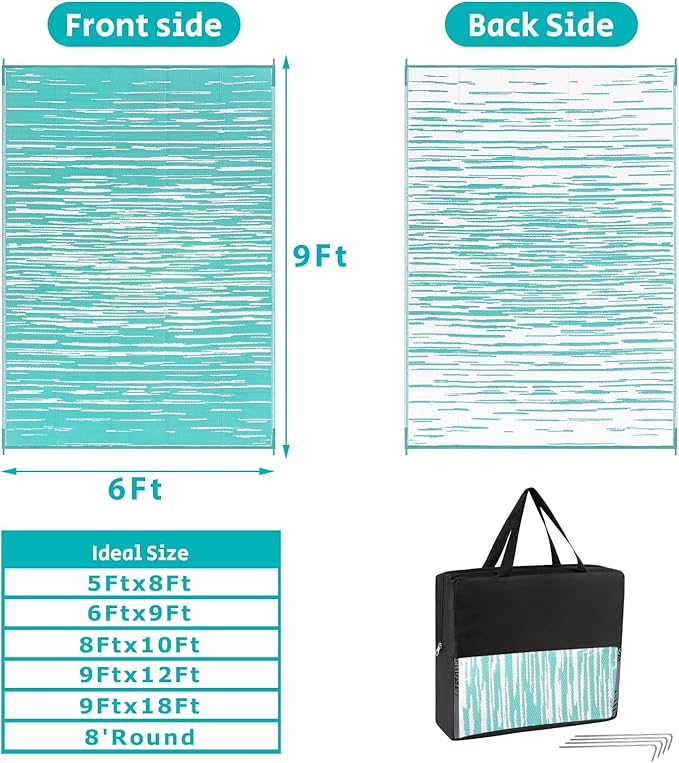 HEBE Outdoor Rug 6'x9' for Patios Clearance Waterproof Patio Mat Plastic Straw Rug Reversible RV Camping Tent Rug Outside Indoor Outdoor Area Rugs for RV,Deck,Beach,Balcony,Camper