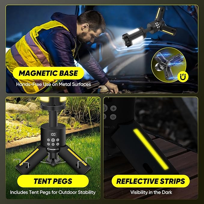 Telescopic Camping Lights with Stand, 5000LM Rechargeable LED Flashlight, 9 Color Modes, Collapsible Tent Lantern with Reflective Strips, Magnetic Base for Power Outages, Camping & Emergency