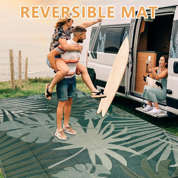 Homcomoda Outdoor Rugs 8’x10’ Waterproof Reversible Patio Rugs Outdoor Clearance Lightweight Outdoor Rugs Portable RV Camping Mats for Tents Deck Porch BBQ Beach Backyard