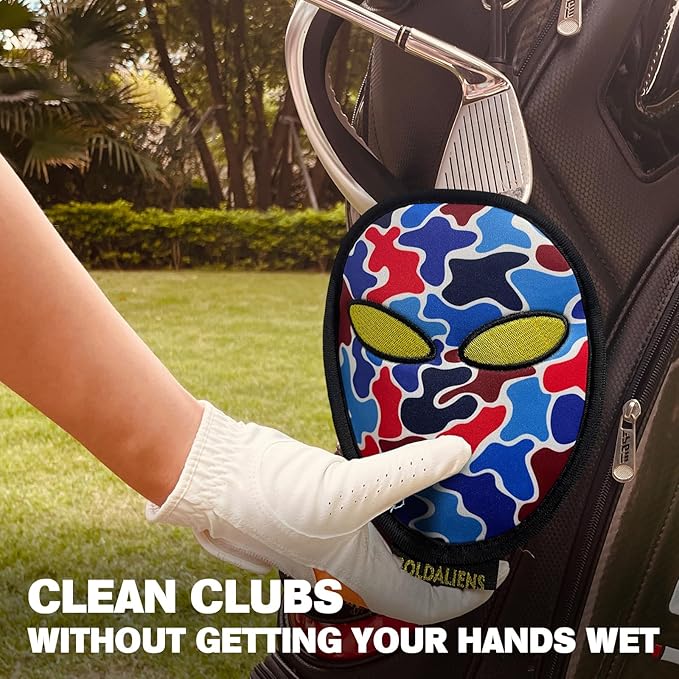 Golf Club Cleaner & Ball Cleaning Bag,Original Three-Layer Fabric Waterproof Technology,Golfer's Ultimate Green Clean Scrub Equipment Accessories,Removable Clips to Support Machine Washing