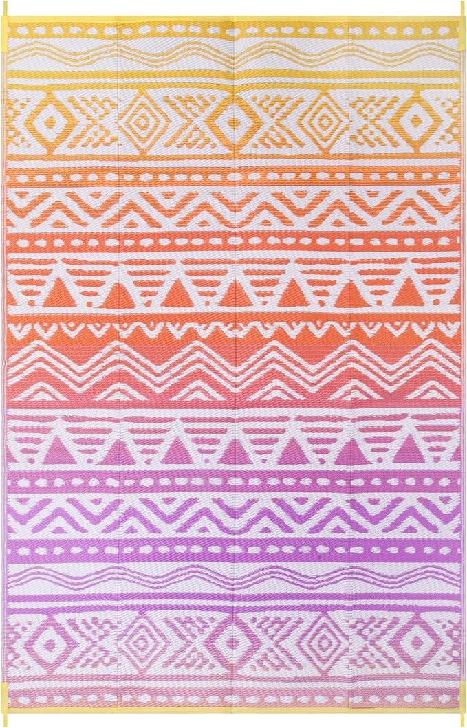 Lahome Outdoor Rug Waterproof, 6x9 Reversible Outdoor Plastic Straw Rug for Camping, RV Patio Rugs Large Carpet for Porch Deck Backyard Balcony Picnic(Orange/Purple,6'x 9')