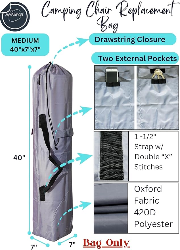 Replacement Bag for Folding Camping Chair, Portable Camp Chair, Hammock, Yoga Mat, Umbrella, Tents, Tripods, Fishing Poles - 420D Oxford Polyester Fabric