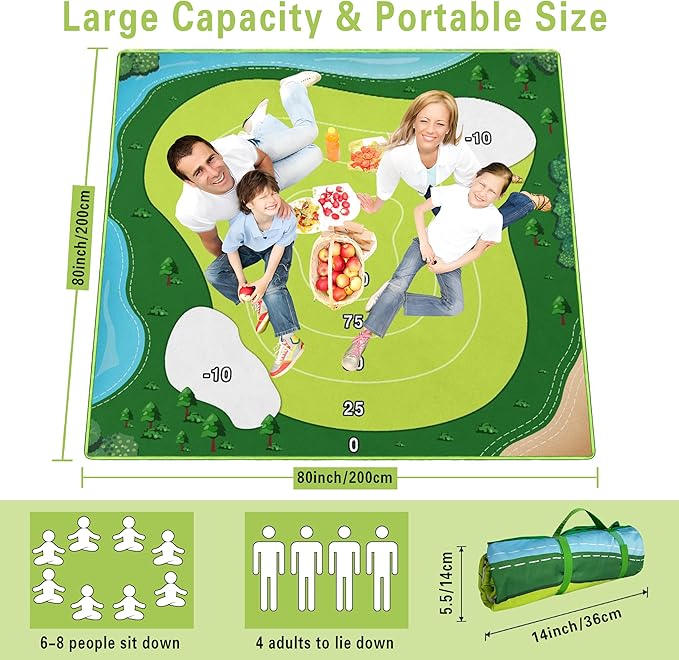 Extra Large Picnic Blankets Waterproof Foldable (80"x 80") Boho Beach Blanket Waterproof Sandproof,3-Layer Thicking Mat Outdoor Packable Camping Blanket