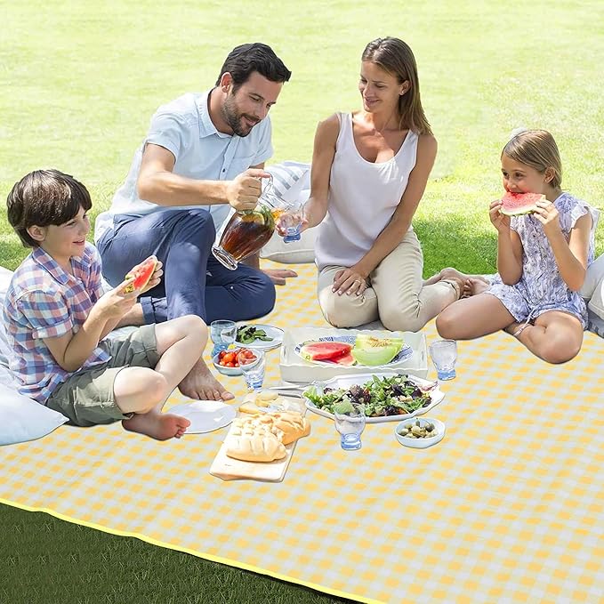 Picnic Blanket Outdoor Extra Large Picnic Mat 80"X60" Camping Blanket Beach Blanket Foldable Waterproof Sand Mat Hiking Travel Family Concerts(Yellow)