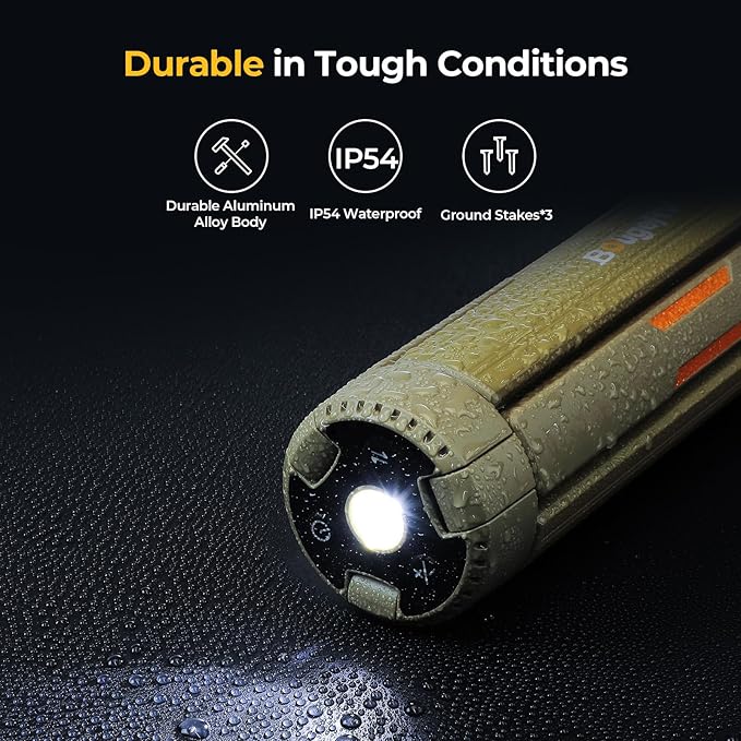 BougeRV Telescopic Camping Light, 15600mAh Collapsible Outdoor Light, Rotatable Electric Lantern, IP54 Waterproof Flashlight, Cordless Camping Tent Lamp for Emergency, Camping, Hiking, 2025 Version