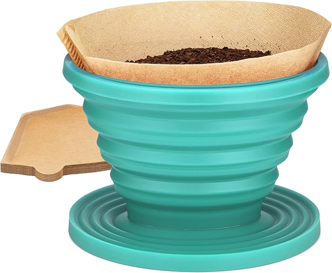 COLETTI Sierra Pour Over Coffee Dripper — Collapsible Pour Over Coffee Dripper — Includes Pack of Paper Filters [Teal, Pack of 1]