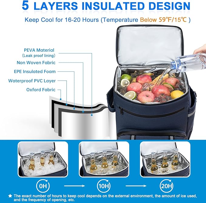 Backpack Coolers Insulated Leak Proof, 45 Cans Beach Cooler Backpack, Large Capacity Ice Chest Backpack, Waterproof Soft Cooler Bag Lunch Backpack for Men Women Camping Hiking