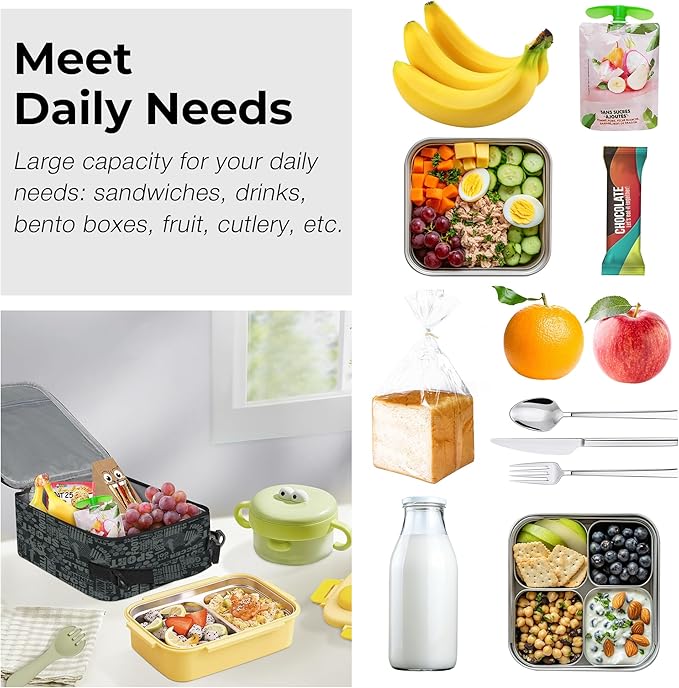 Clastyle 3D Insulated Kids Lunch Bag Large Thermal Cooler Bag for Boy Picnic School Lunch Box Tote,Fire Football