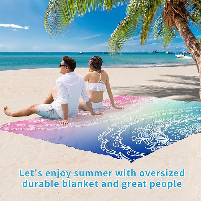 BYDOLL Beach Blanket Waterproof Sandproof 78''×81'' Suits1-4 Adults Compact Lightweight Oversized Sand-Free Blanket Large Picnic Mat for Beach Travel Camping Hiking
