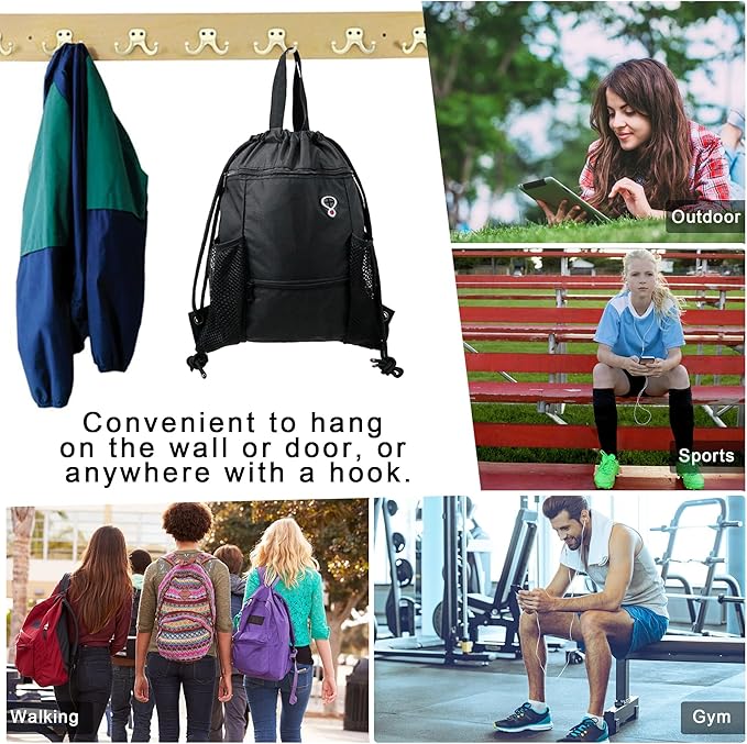 BeeGreen Drawstring Backpack Sports Gym Bag With Shoe Compartment and Two Water Bottle Holder …