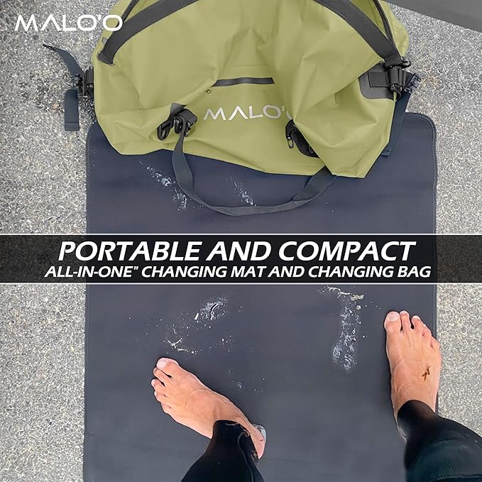 Malo'o 3-in-1 Wetsuit Changing Bag – Integrated changing mat, wetsuit watertight carry bag and XL 60 Liter Roll-Top Dry Bag. Surfing, Paddle-Boarding