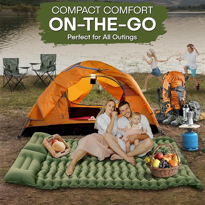 IFORREST Self-Inflating Double Sleeping Pad - Fast 60s Foot Pump 2 Person Ultralight Air Mattress - Ideal for Camping, Hiking and Backpacking