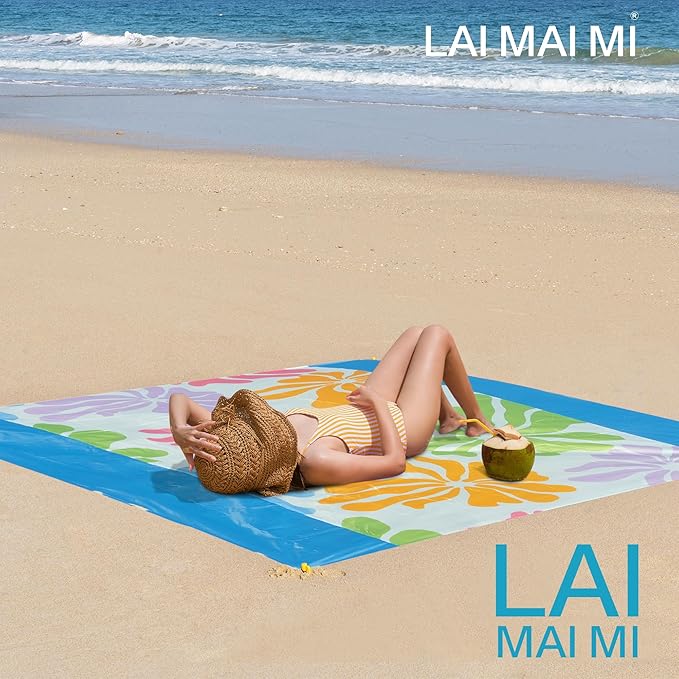 Sandproof Waterproof Beach Blanket, 80"x80" Large Beach Mat for 4-6 Adults, Lightweight Quick Dry Windproof Picnic Mat
