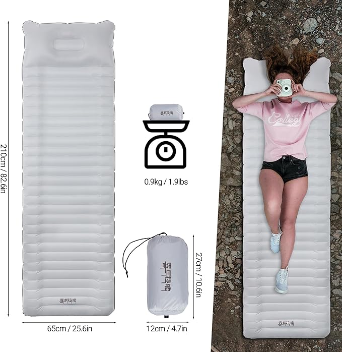 Himalaya Backpacking Sleeping Pad with Pillow Inflatable Sleeping Pad for Camping with 4-Layer Design - 3.3 R Value - Thick 3.9" -20D Nylon+TPU Reversible Sleeping Pad Lightweight Waterproof