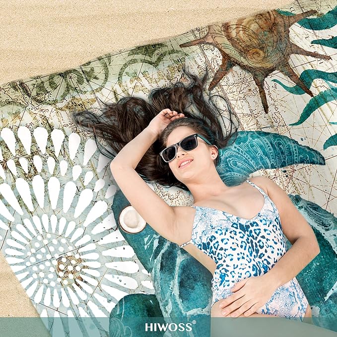 Beach Blanket Waterproof Sandproof Oversized 95”x 80”,Sand Free Beach Mat with Corner Pockets,Portable Mesh Bag for Beach Festival,Picnic,Travel and Outdoor Camping (Seaturtle)