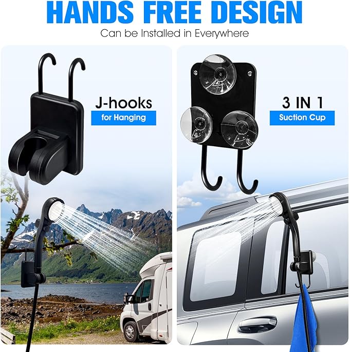 Portable Shower with Heater, 6000mAh Battery Powered Portable Shower for Camping with 2000W Auto-Off Heater, Spray Adjustable Camping Shower with Heater, Digital Power & Temperature Display for Hiking