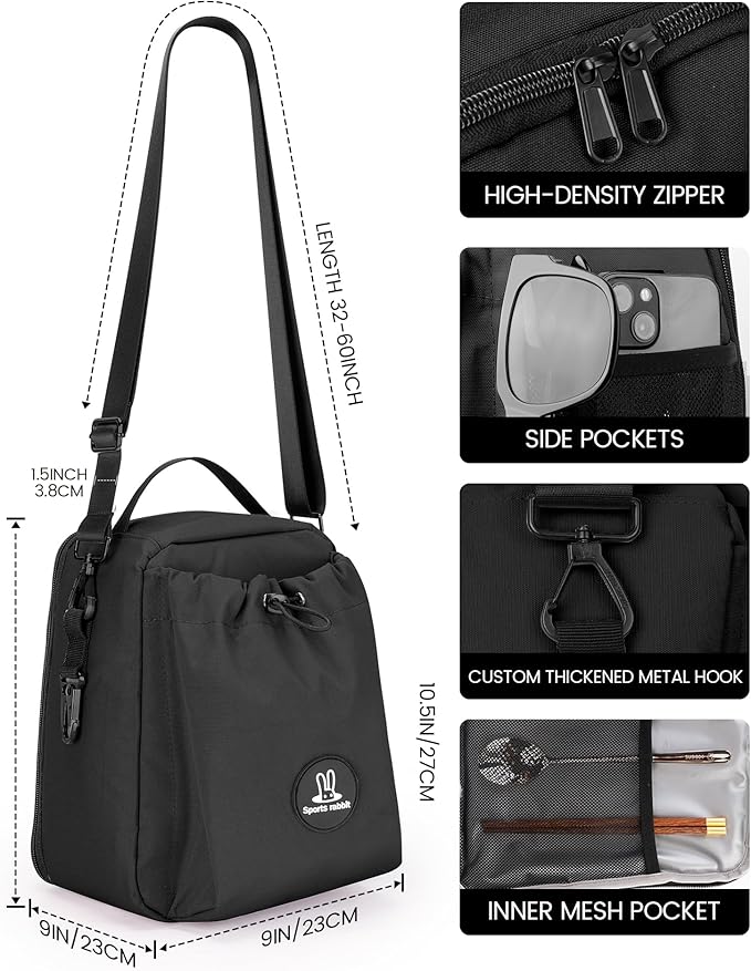 Sports Rabbit Insulated Lunch Bag for Men & Women – Compatible with 40/30OZ Stanley Cups – Leakproof Cooler Tote, Wax-Coated Oxford Fabric, Adjustable Strap – Perfect for Work, Travel, Picnics (Black)