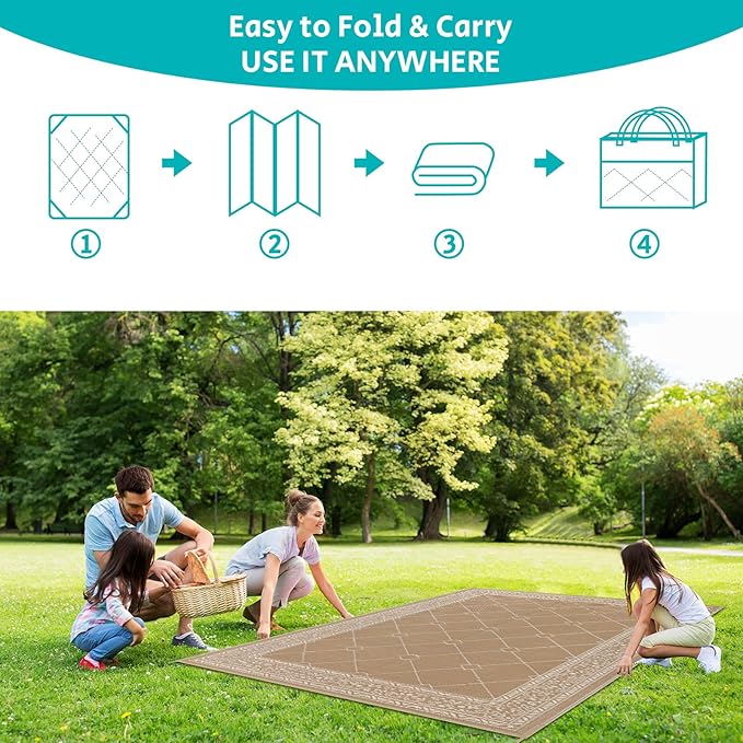 HEBE Outdoor Rug 8'x10' for Patios Waterproof Clearance Reversible Patio Mat Plastic Straw Rug RV Camping Mat Outside Area Rug Carpet for Camping RV,Porch,Deck,Balcony,Camper,Backyard