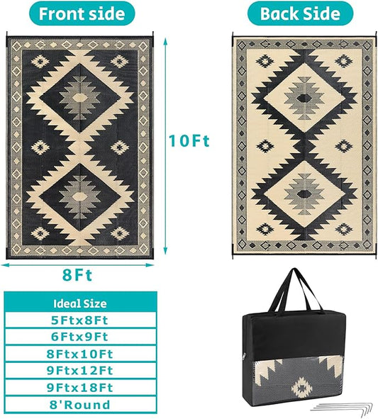 HEBE Outdoor Rug 8'x10' Waterproof for Patios Clearance, Reversible Plastic Straw Rug Camping Carpet, Indoor Outdoor Area Rugs Patio Mats for RV,Picnic,Backyard,Deck,Balcony,Porch