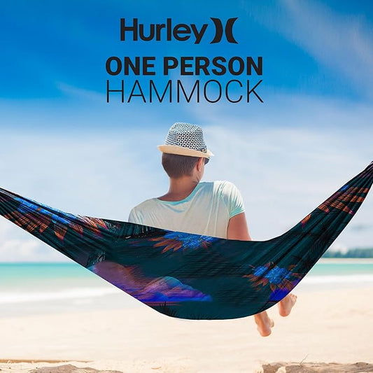 Hurley Duo Camping Hammock - 1 Person Portable Hammock for Camping, Heavy Duty Hammock with Parachute Nylon Fabric - Camping Accessories & Camping Gear for Outdoor Activities - Holds Up to 400lbs
