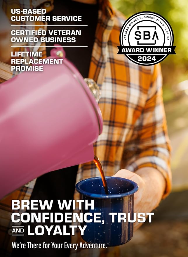 COLETTI Bozeman Camping Coffee Pot — Camping Coffee Makers, Coffee Percolator – America's Sleekest Percolator – NO Aluminum or Plastic (Pink)