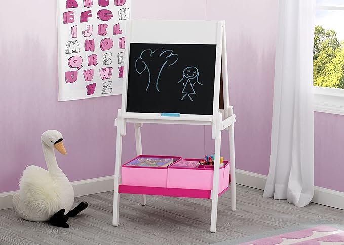 Delta Children MySize Kids Double-Sided Storage Easel -Ideal for Arts & Crafts, Drawing, Homeschooling and More, Bianca White