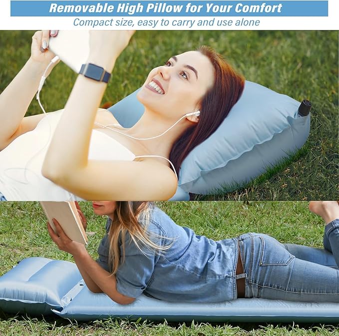 Self Inflating Sleeping Pad - Thick Insulated Mattress Pad with Pillow & Inflatable Bag, 9.0 R-Value for Car Camping & Backpacking
