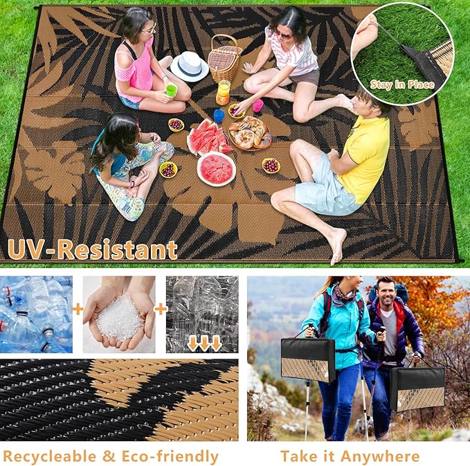 Homcomoda Outdoor Rugs 6'x9’ Waterproof Reversible Patio Rugs Outdoor Clearance Lightweight Outdoor Rugs Portable RV Camping Mats for Tents Deck Porch BBQ Beach Backyard
