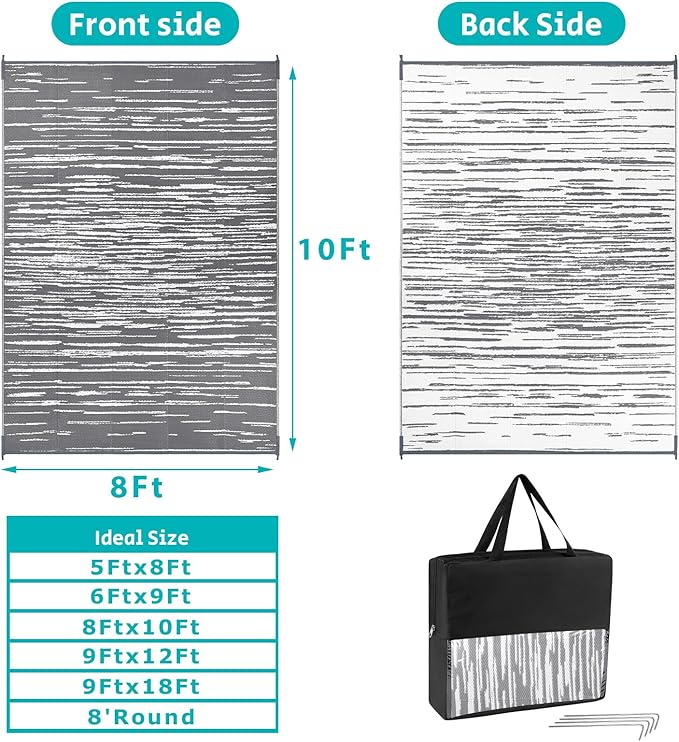 HEBE Outdoor Rug 8'x10' Waterproof for Patios Clearance, Reversible Plastic Straw Rug Camping Carpet, Indoor Outdoor Area Rugs Patio Mats for RV,Picnic,Backyard,Deck,Balcony,Porch