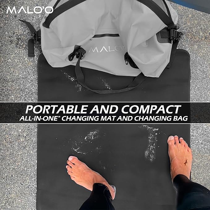 Malo'o 3-in-1 Wetsuit Changing Bag – Integrated changing mat, wetsuit watertight carry bag and XL 60 Liter Roll-Top Dry Bag. Surfing, Paddle-Boarding