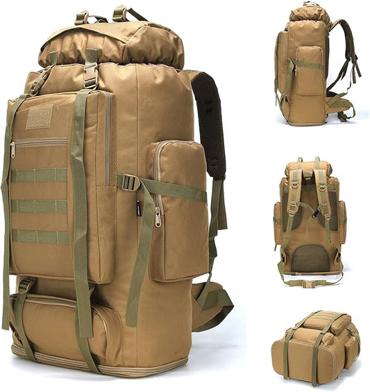 70L/100L Hiking Camping Backpack MOLLE Rucksack Waterproof Daypack for Traveling (Khaki)