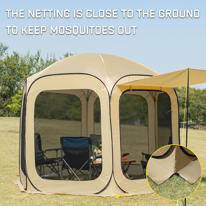 10x10 FT Pop Up Screen Tent - Instant Screened Gazebo Canopy with Mosquito Net, Portable Backyard Tent for 4-6 People, Easy Setup Patio Shelter for Camping, BBQ, Sports & Outdoor Activities